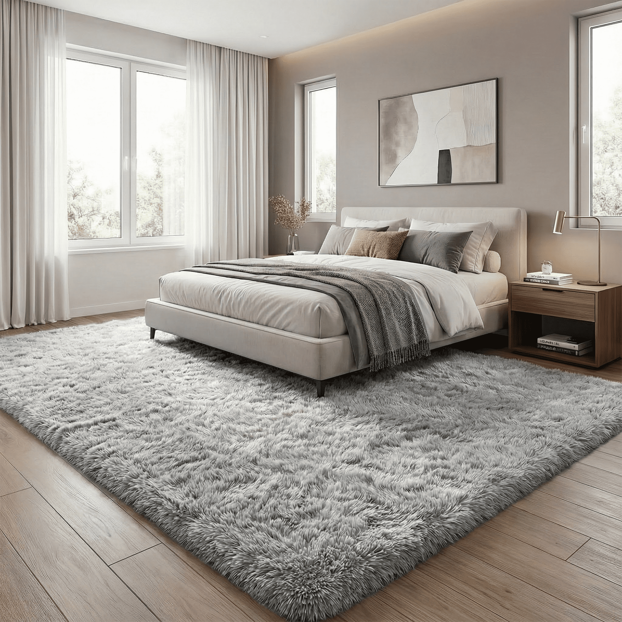 Rugs for Living Room, 6'x9' Soft Fluffy Area Rug for Bedroom, Plush Decorative Rug with Anti-Skid Backing, Indoor Home Carpet for Living Room, Light Grey