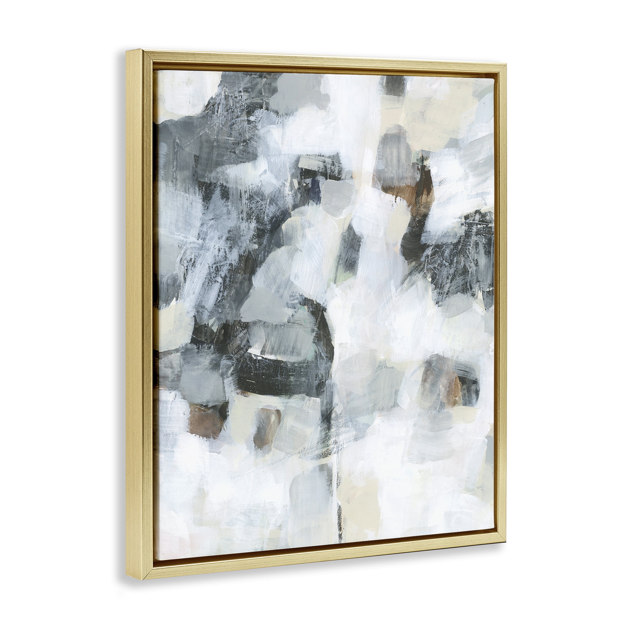 Stupell Industries Grey & White Abstract Pattern Abstract Painting Gold Floater Framed Canvas Art Print Wall Art, 25 x 31