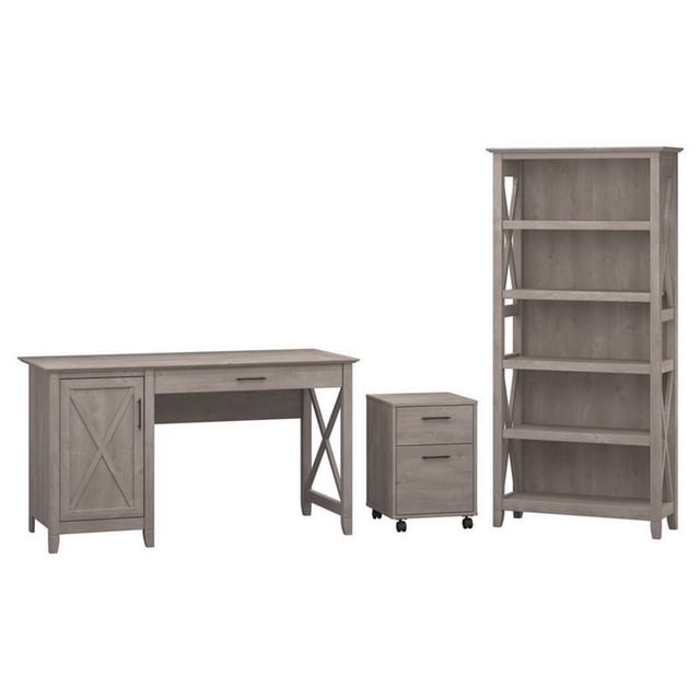 Bush Furniture Key West 54W Computer Desk 3 Piece Office Suite in Gray