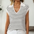 thumbnail image 6 of Jjayotai Women's V Neck Cap Sleeve Sweater Vest, Sleeveless Collared Striped Knit Tank Tops, 2025 Casual Trendy Outfits, Shirts for Women White^ L, 6 of 7