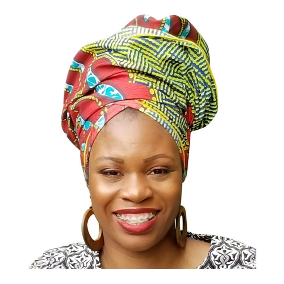 Red, Blue and Gold African Print Head Wrap