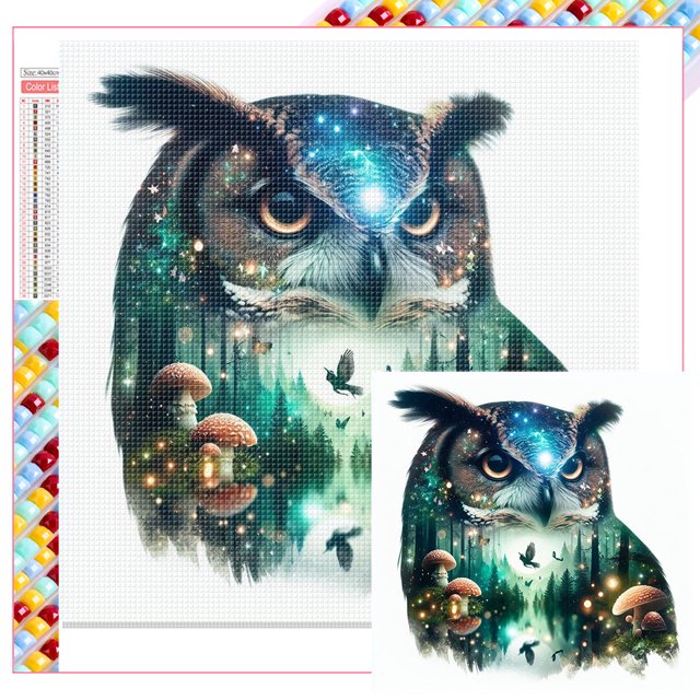 5D DIY Cuentas Cuadradas Completas Búho Siluetas Kit 45x45cm