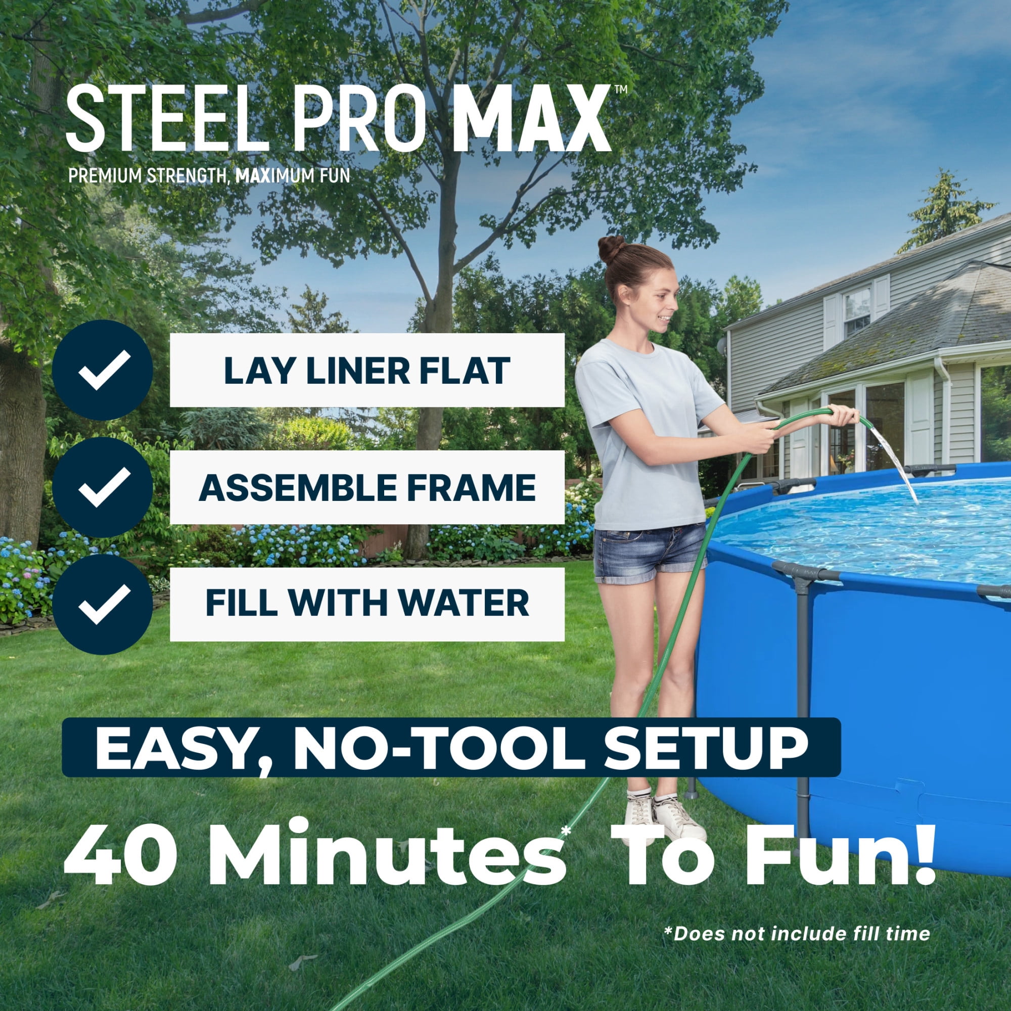 Bestway Steel Pro MAX 14’ x 42" Metal Frame Above Ground Pool, Blue, POOL ONLY