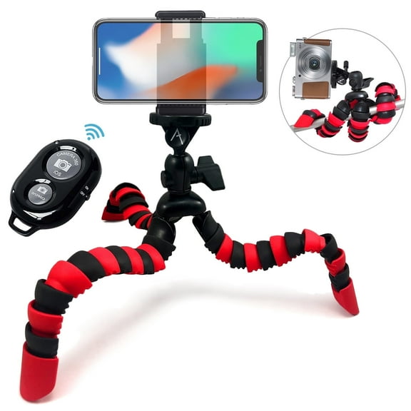 Acuvar 12" Inch Camera Tripod with Flexible Legs & Quick Release Plate   Universal Smartphone Mount   Bluetooth Wireless Remote Control Camera Shutter for Smartphones