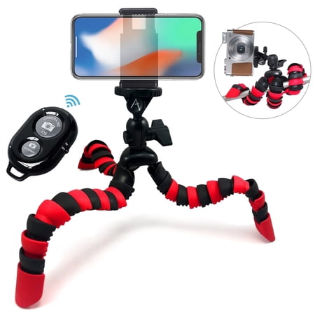 Acuvar 12 Inch Camera Tripod with Flexible Legs & Quick Release Plate + Universal Smartphone Mount + Bluetooth Wireless Remote Control Camera Shutter for Smartphones