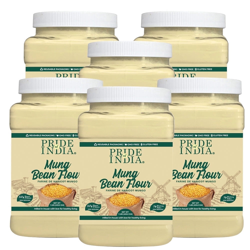 Pride of India - Pack of 6 - Mung Bean Flour, Great for Baking and Cooking, 1 lb Jars, Gluten-Free