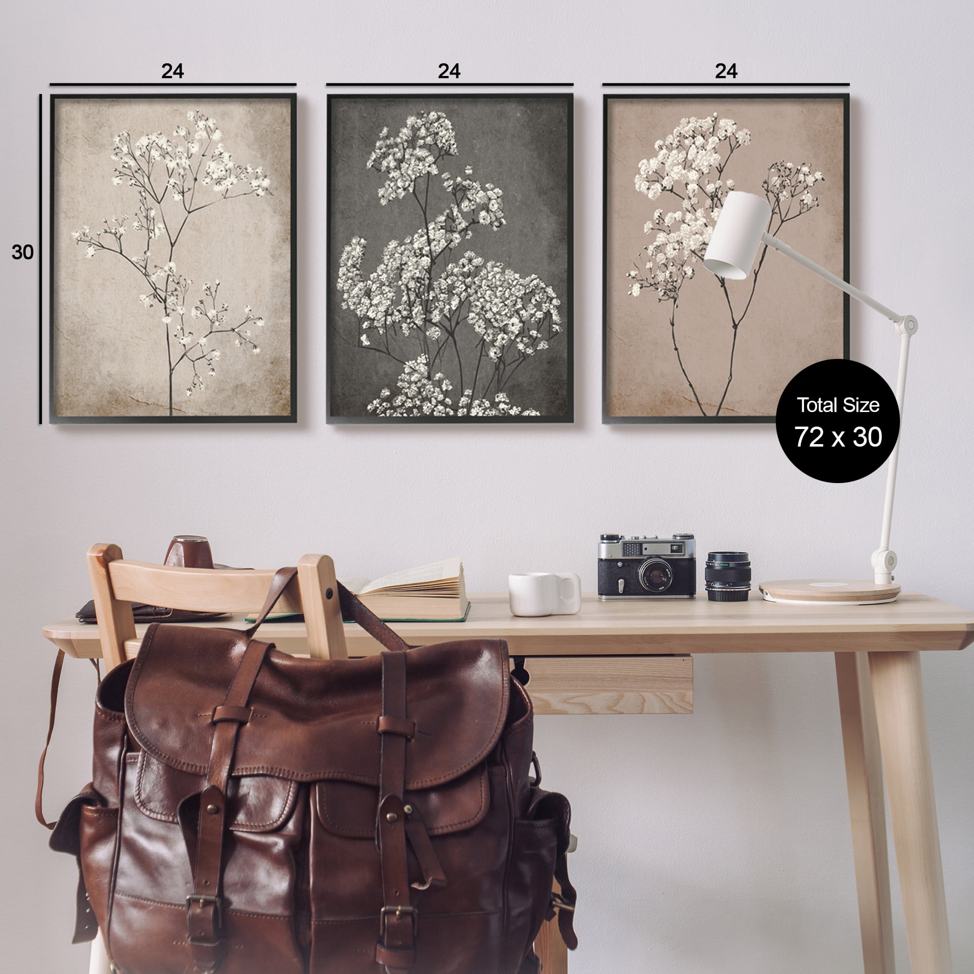 Stupell Industries Botanical Baby's Breath Herbs Botanical & Floral Painting Black Framed Art Print Wall Art, 24 x 30, Set of 3