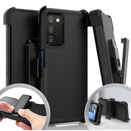 For Samsung Galaxy A03S SM-S134DL Holster Hybrid Cover Phone Case - Black