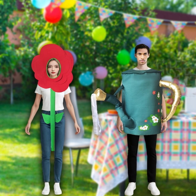 Disfraz divertido de pareja de flores y regaderas para Halloween, juego de rol, cosplay para escenario