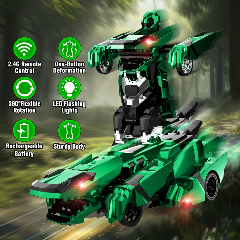 Allaugh Dinosaur Transform RC Cars 2.4Ghz Remote Control Car Robot with 360 °Rotation One Button Deformation Car Toy Gifts for Boys Age 4-7 8-12
