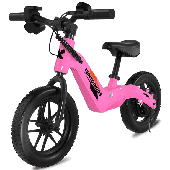 HHVEL Kids Electric Balance Bike, 14inch Electric Bike for Kids, 3.1 / 6.2 / 9.3 mph, 5.6 miles, 24V Battery, Adjustable Seat - Ideal for Ages 3-6，Pink