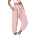 thumbnail image 2 of tarylea Womens Capri Pants Cinch Bottom High Rise Pants Casual Loose Solid Color Summer Pants with Pockets, 2 of 9