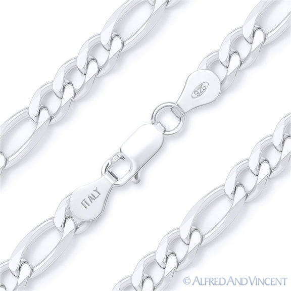5mm Figaro / Figaroa Link Italian Chain Bracelet in Solid .925 Sterling Silver