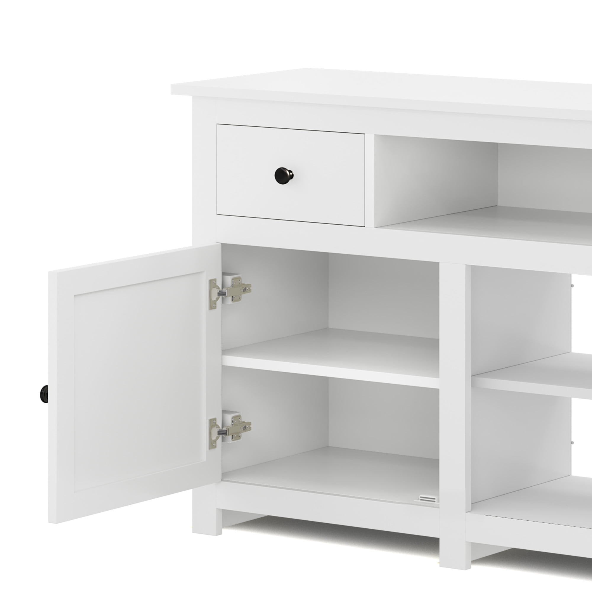 Uforic Farmhouse TV Stand for 75/80 Inch TV, Rustic Entertainment Center with Power Outlet, Storage Drawers, TV Console for Living Room, White