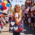 thumbnail image 4 of Fuebueo Patriotic Tote Bag for Women, 4th of July Quilted Shoulder Bag for Women, American Flag Heart Purse with Peace Sign, Large Capacity Travel Canvas Handbag, Perfect Gift, 4 of 7