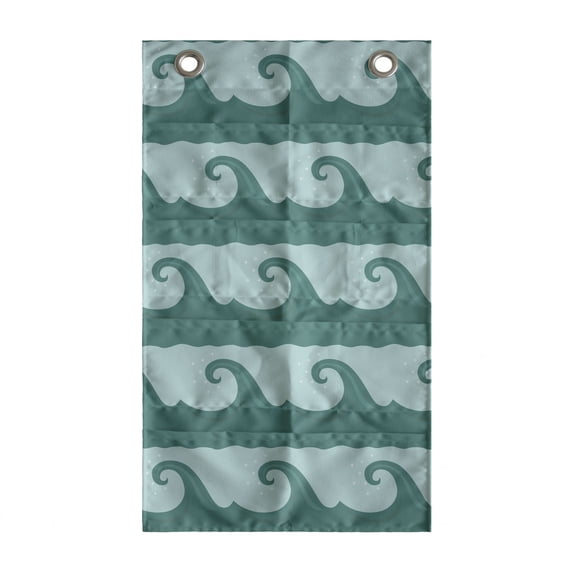 Nautical Hanging Pocket Organizer, Cartoon Design Swirling Ocean Waves Flow in Pastel Colors Print, Printed Polyester Storage Bag with Pockets, 21" x 31", Teal and Pale Seafoam
