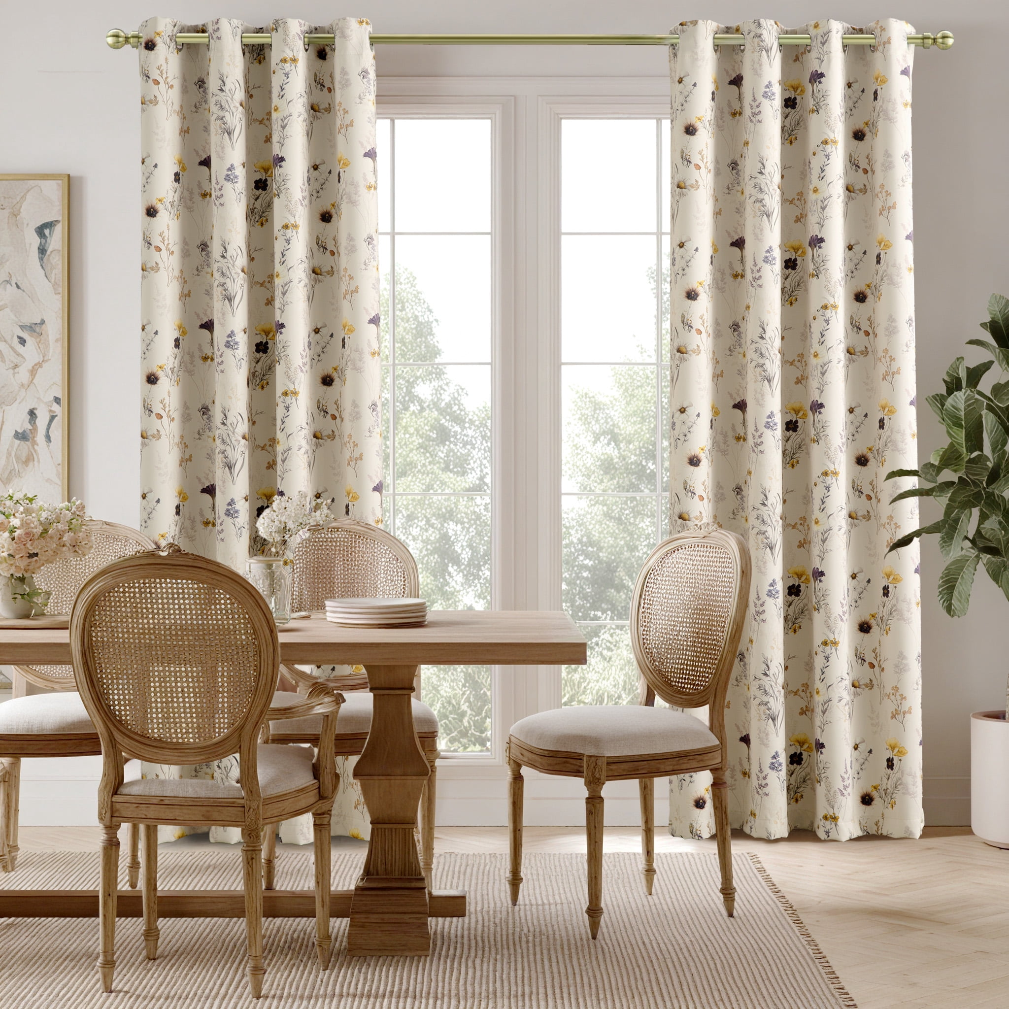 NICETOWN Blackout Curtains for Living Room, Printed Thermal Insulated Privacy Protection Curtains Grommet Room Darkening Drapes for Bedroom, Beige, 52"x84"， 2 Panels