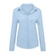 thumbnail image 3 of Gibobby Camisa&nbsp;Vaquera Moda mujer suelta botón de lino sólido solapa manga larga camiseta blusa Tops（Azul， M), 3 of 5