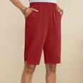 thumbnail image 2 of UVEASISHA Linen Bermuda Shorts for Women Elastic Waist Straight Leg Summer Shorts Loose Fit Split Hem Shorts Casual Beach Vacation Short Pants Wine L, 2 of 9