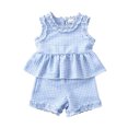 thumbnail image 2 of Toddler Baby Girl 2Pcs Summer Plaid Outfit Sleeveless Ruffle Peplum Tank Top & Shorts Set, 2 of 7