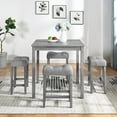 thumbnail image 3 of UHOMEPRO 5 Piece Kitchen Table Set, Industrial Dining Table with 4 Upholstered Stools, Rustic Counter Height Bar Table and Stool Set for 4, Wood Pub Table Set for Kitchen Apartment Bistro, Gray, 3 of 10