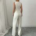 thumbnail image 4 of Women's Two Piece Outfits Sleeveless V-Neck Button Down Blazer Vest and Wide Leg Pants Pockets Business Casual Office Suit Sets, 4 of 7