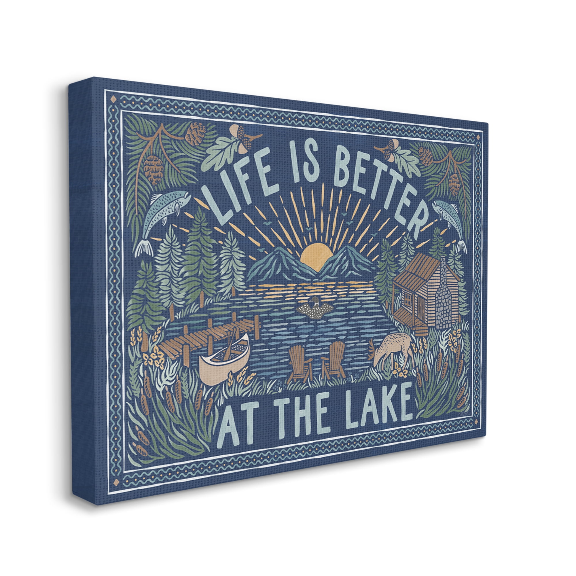 Stupell Industries Night Lake Scene Phrase Nature Painting Gallery Wrapped Canvas Print Wall Art, 48 x 36