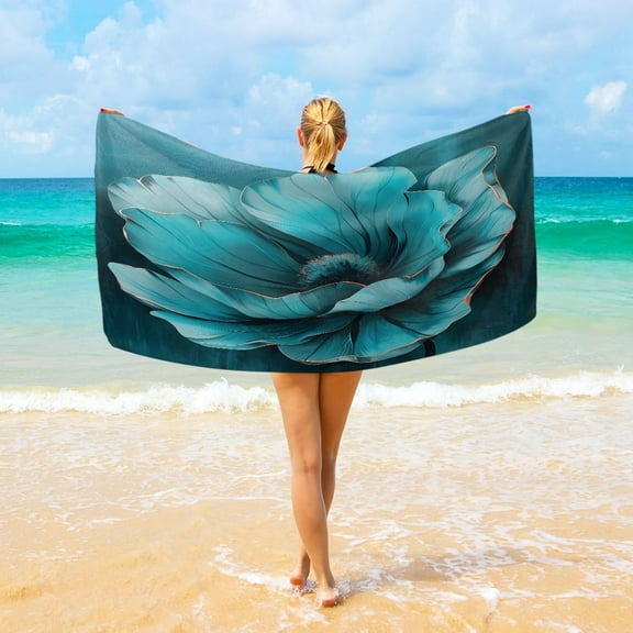 Ryvnso Teal Flower Oversized Beach Towel Microfiber Bath Blankets Swimming Fitness 37" x 74"