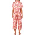 thumbnail image 3 of INSPIRE CHIC Women's Satin Pajama Set Back to School Short Sleeve Button Down Top and Capri Pants with Elastic Waist Silky Loungewear Sleepwear S Light Pink with Red Floral, 3 of 6