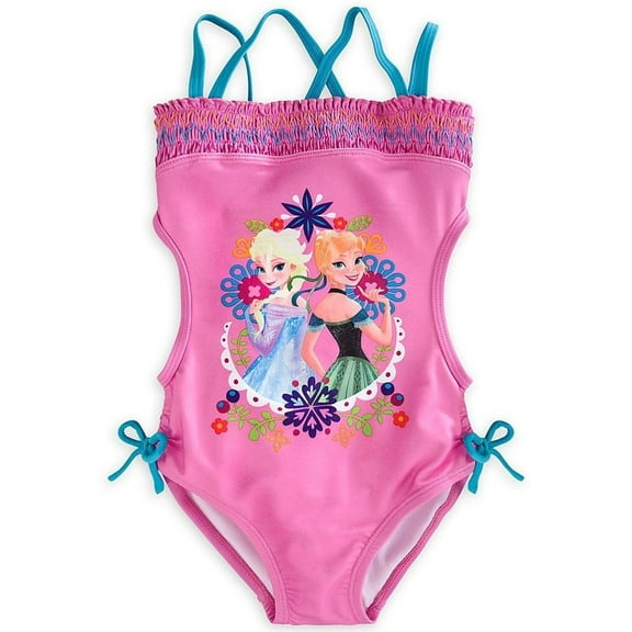 Disney Store Frozen Anna Elsa One Piece Swimsuit Girl Size 7/8
