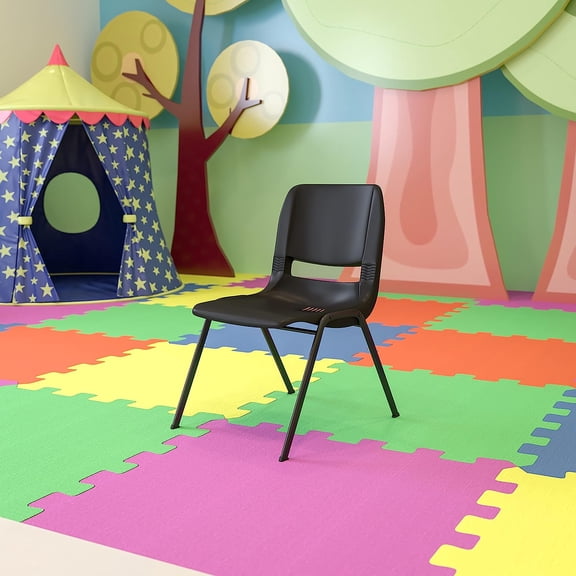 WJSP Kids Stack Chair 13.5 Black Ergonomic Shell Seat Classroom Kindergarten