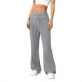 thumbnail image 2 of Flare Leggings for Women Drawstring High Waisted Flared Yoga Pants Soft Cotton Wide Leg Sweatpants Y2k Bell Bottoms Light Gray M, 2 of 6