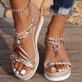 thumbnail image 2 of Womens Wedge Sandals Boho Beaded Espadrilles Elastic Ankle Strap Dressy Summer Beach Vacation Casual Footwear Red Size 9.5, 2 of 5