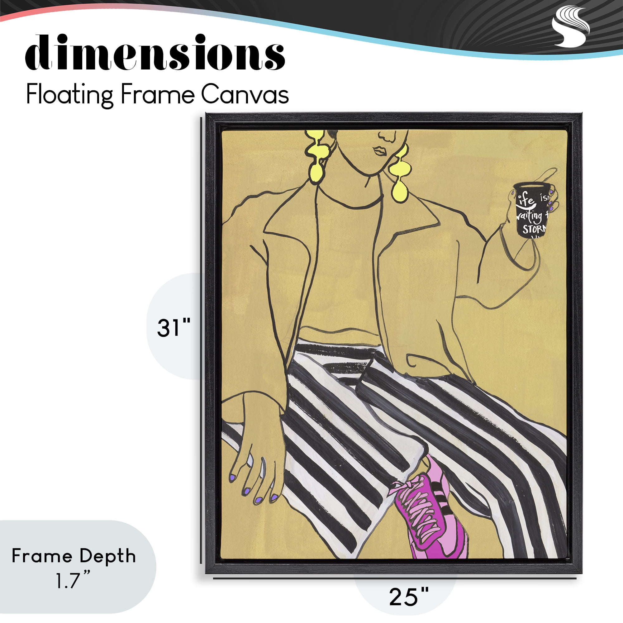 Stupell Industries Fashion Girl in Stripes Black Framed Floater Canvas Wall Art, design by Melissa Wang