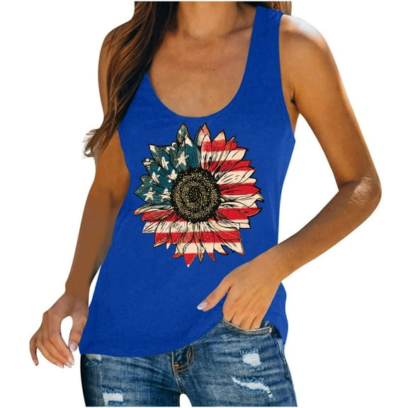 TDYHUAO Sunflower Tank Tops Women American Flag Sunflower Graphic Tees Shirts Summer Casual Sleeveless Patriotic Tank Top