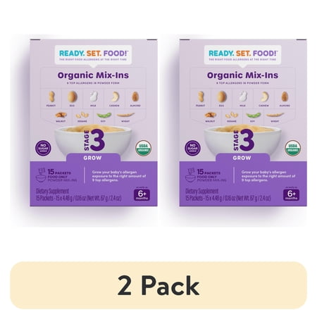 (2 pack) Ready, Set, Food! Organic Early Allergen Introduction Mix-Ins, Babies 6 Months, Stage 3, Unflavored