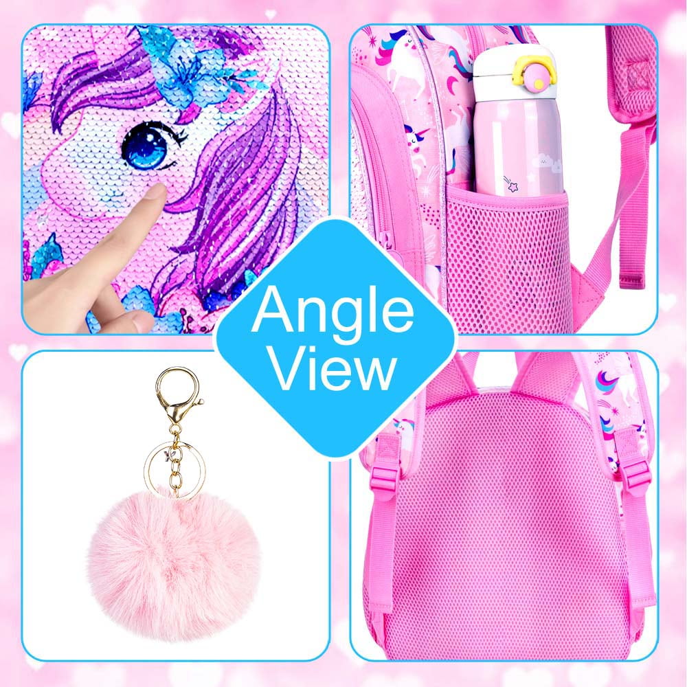 AGSDON Toddler Backpack for Girls, Kids Cute Unicorn Preschool Bookbag, Kindergarten Sequin School Bag