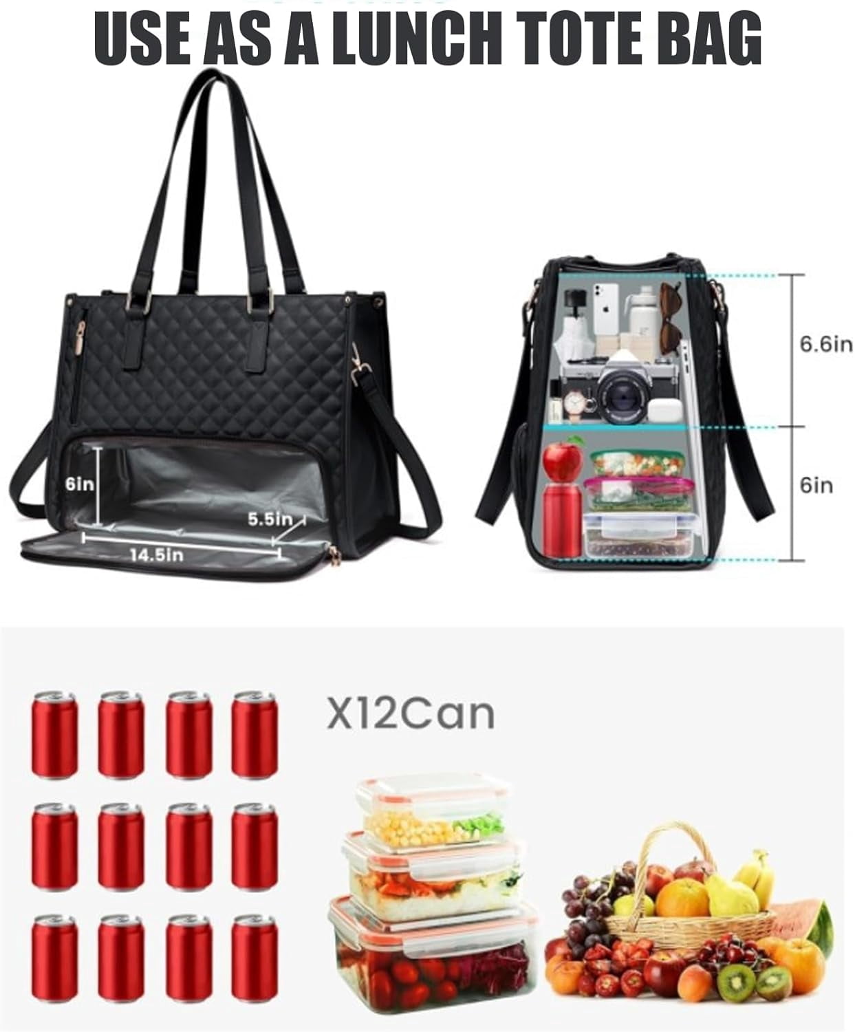 Packuum Tote Bag, Packuum 3 in 1 Tote Bag Backpack, Lunch Compartment, Capacity Computer Handbag with Purse