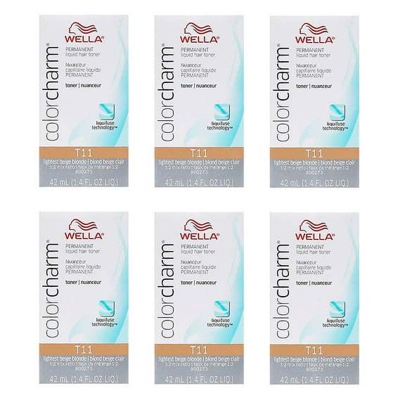 WELLA COLOR CHARM, HAIR COLOR Permanent Liquid LIGHTEST BEIGE BLONDE Toner HC-T11 (6 Pack)