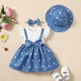 thumbnail image 2 of 18 Months Baby Girls Dress 24 Months Girls Short Sleeve Dress Heart Print Toddler Girls Flying Sleeve Summer Dress with Headband Hat Blue, 2 of 9