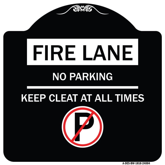 SignMission Designer Series Sign - Fire Lane - No Parking Keep Clear at All Times (With No Parking Symbol) | Black & White 18" X 18" Heavy-Gauge Aluminum Architectural Sign | Made in
