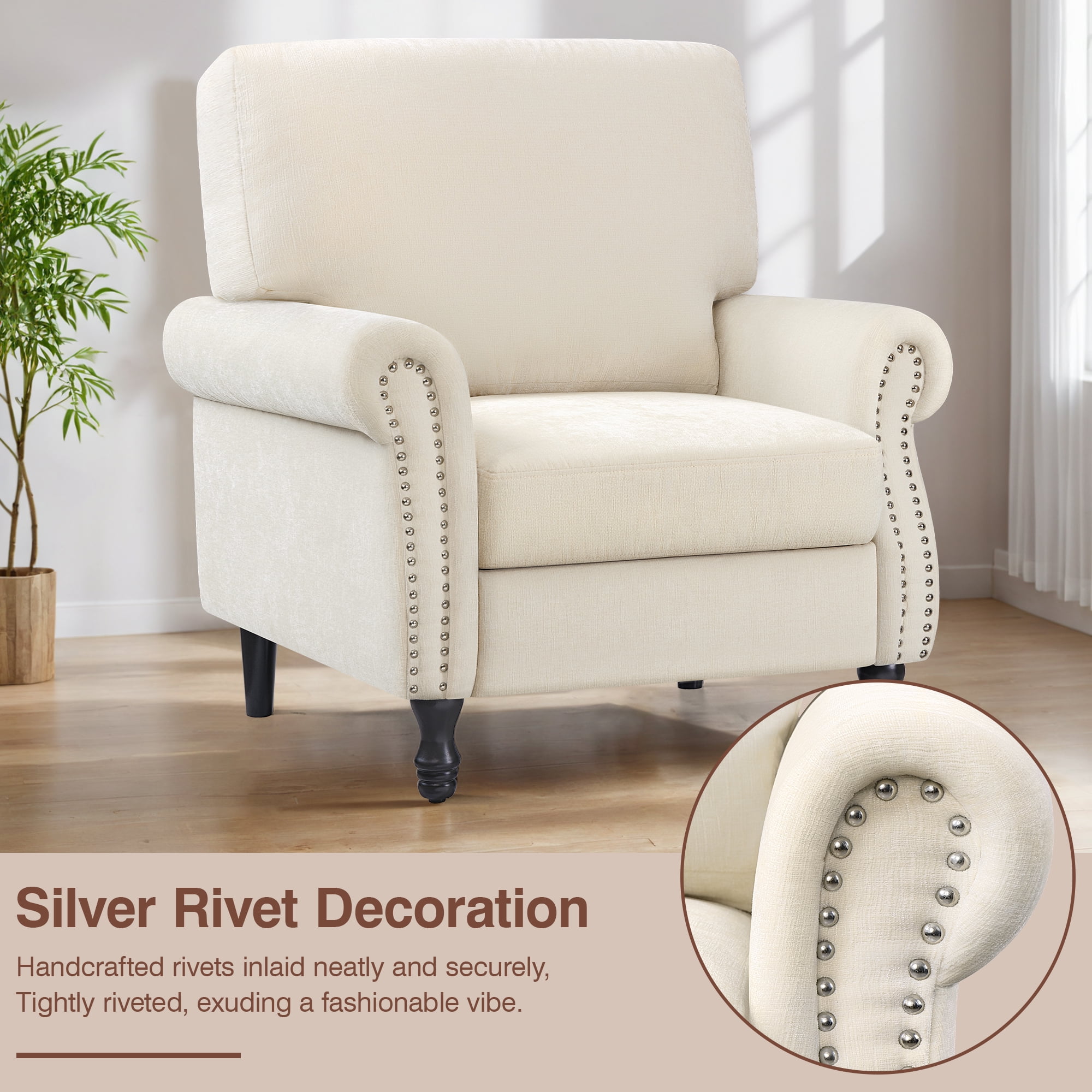 COOLHUT Modern Accent Chair Armchair, Linen Fabric Upholstered Comfy Single Sofa with Solid Wood Frame for Living Room, Beige