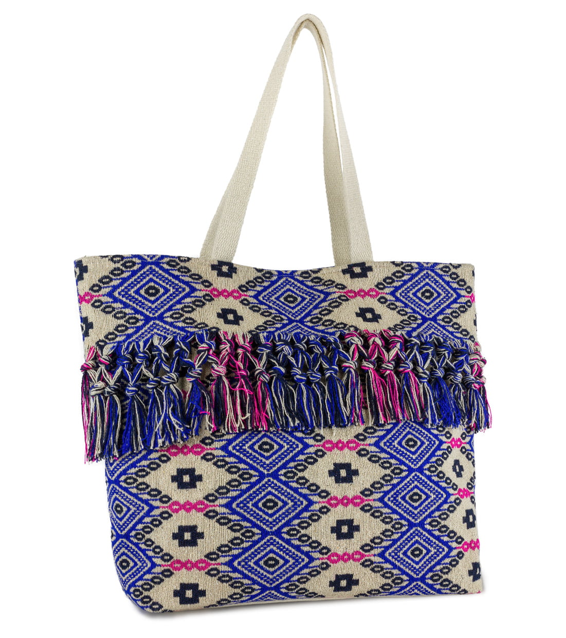 Canvas Beach Bag Shoulder Bag Fringe Stripe Large Capacity Handbags Women 