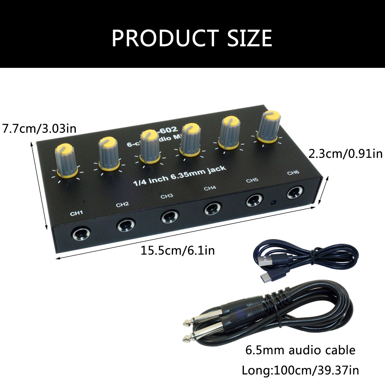 RUISINERY 6.35mm Sound Mixer Microphone Instrument Multiple Input Expander With Independently Volumes Control Builts In Battery