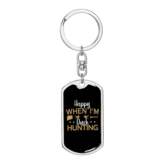 Happy When Hunter'S Keychain Stainless Steel or 18k Gold Dog Tag Keyring