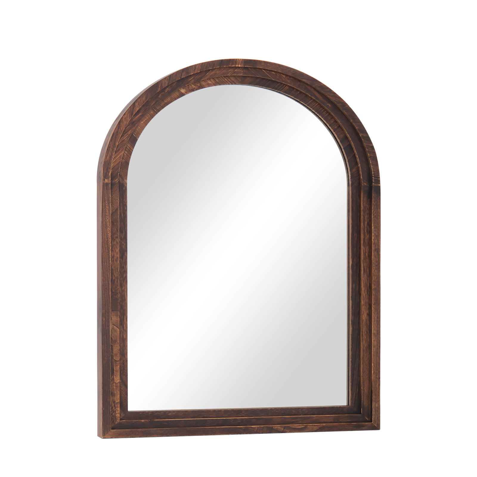BeautyPeak 40" x 30" Arched Wooden Frame Bathroom Mirror, Brown photo 8