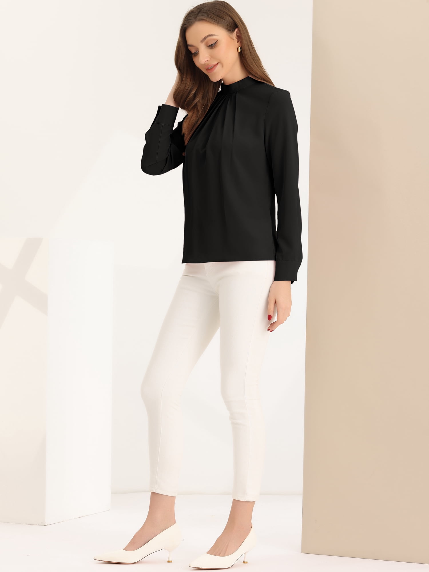 DARING DIVA Chiffon Blouse for Women's Long Sleeve Work Shirt L Black