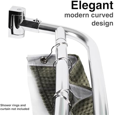 Double Curved Shower Rod, Metal Construction, Adjustable Between 44 to 70 Inches, Aluminum Rods and Zinc Mounting Hardware, Quality Modern Bathware, Chrome Finish