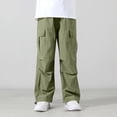 thumbnail image 5 of DJDLJWCJ Teen Boys School Uniform Pants Straight Fit Wide Leg Cargo Pants Elastic Waist Comforty Lightweight Pants Green Size 7, 5 of 6
