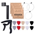 thumbnail image 1 of Guitar/Ukulele Tool Kit 10pcs Soft Felt Ukulele Picks(Random Color) 3 Set of Strings(4pcs/Set) 1pc Clip-on 1pc String Winder for 21/23/26 Inch Ukulele Guitar More, 1 of 7